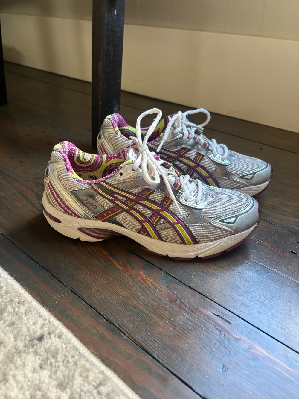 ASICS Women's Athletic Shoes in Silver with Purple and Yellow Accents